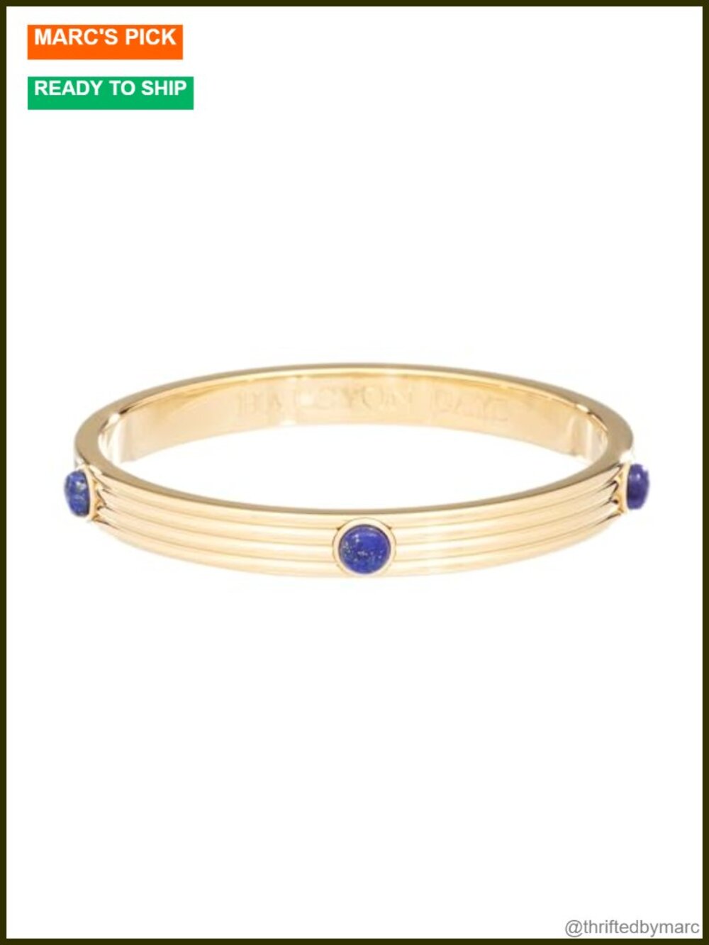 18ct Gold Plated Brass Ribbed Cabochon Bangle Bracelet Stackable